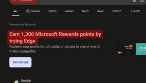 Microsoft платит юзерам "взятку" в $1, чтобы они не ставили Google Chrome — если в поиске вбить «chrome», то дадут по 1'300 баллов (эквивалент ₽110)