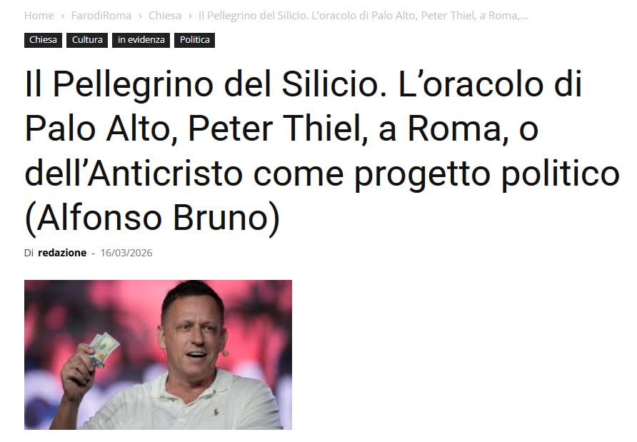 "Советник Папы Римского по искусственному интеллекту Паоло Бенанти выпустил статью под заголовком «Американская ересь