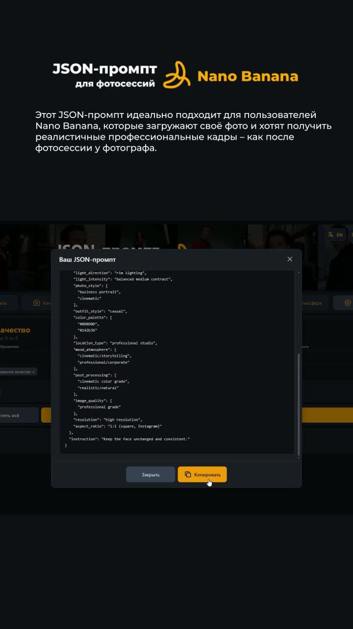 Генератор JSON-подсказок для фотосессий в Nano Banana