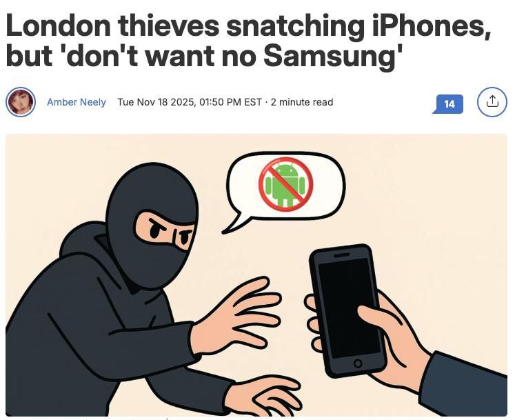 В Лондоне набирает обороты необычная волна краж: местные воришки охотятся почти исключительно за iPhone, демонстративно игнорируя Android-устройства
