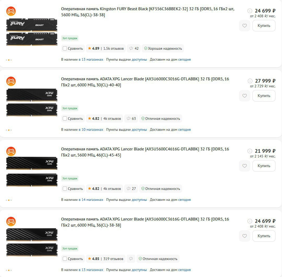 Оперативка на 32 ГБ догнала в цене народную видеокарту RTX 5060